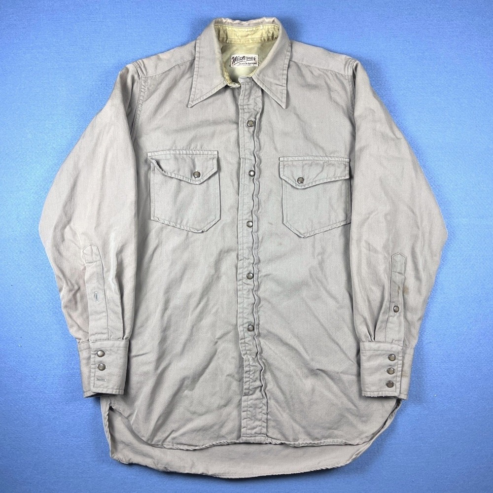 Vintage Westerner by Jackson Raymond Tan Wool Gabardine Twill Button Shirt Men